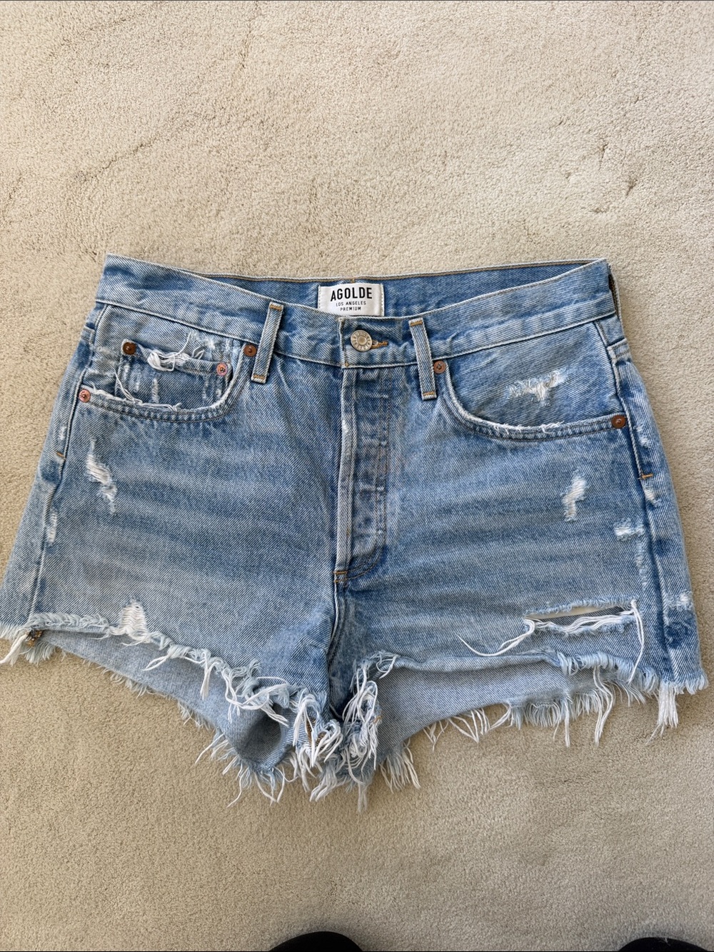 Sz 27 Agolde Parker vintage Swapmeet Light Wash Distressed Denim Cutoff Shorts